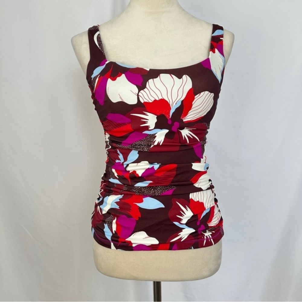 Athleta Square Neck Bra Cup Tankini Top 34B/C Hero Bloom Decadent Bottom XXS - Picture 4 of 15